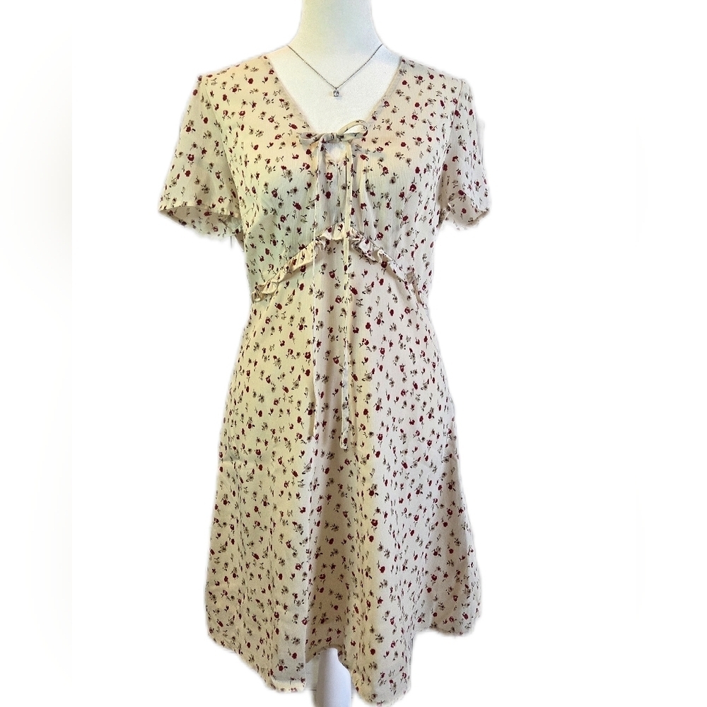 Allegra K Cream Floral Mini Dress